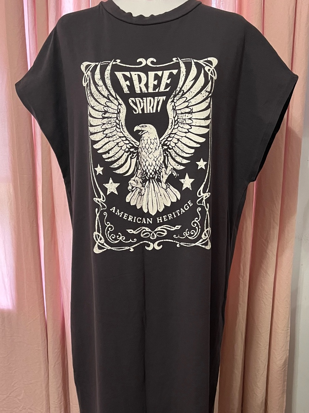 Free Spirit Eagle Graphic Tee Dress - Black & White